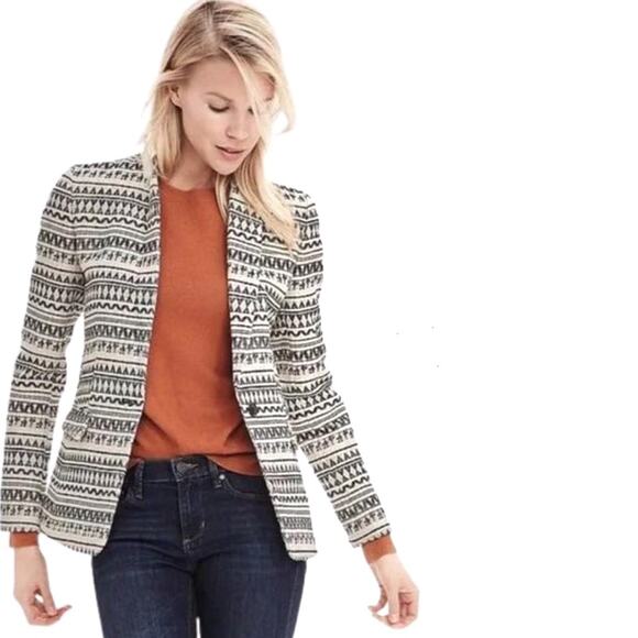 Banana Republic Womens Blazer Jacket Aztec Tribal Business Office Neutral 2 NWT - Picture 1 of 14